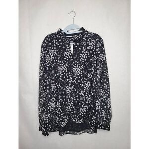 Karl Lagerfeld Paris Floral High Neck Key Hole Balloon Sleeve Semi Sheer Blouse